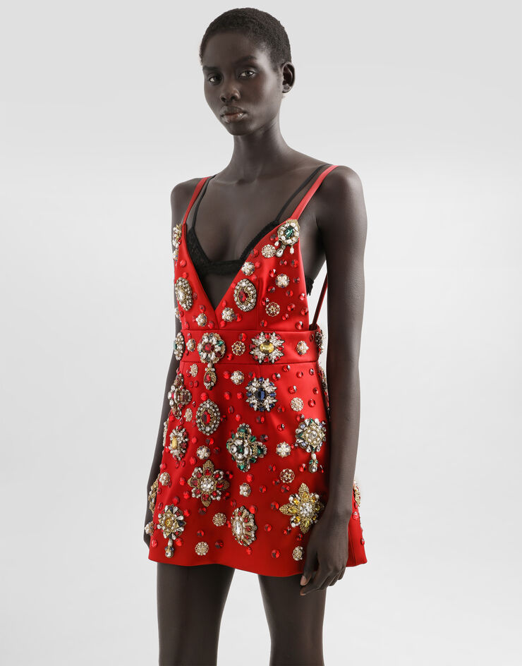Dolce & Gabbana Satin dress with embroidery Multicolor F60FLZGDDI4