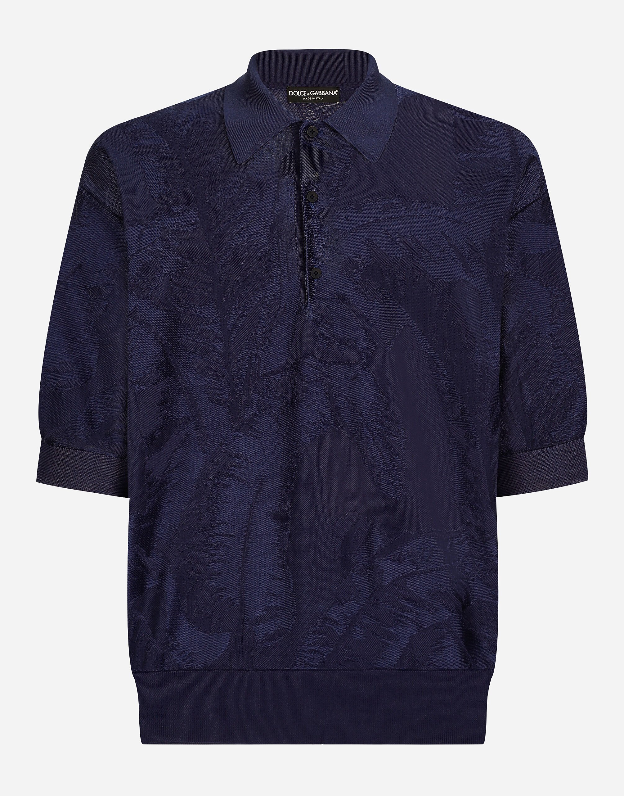 Dolce & Gabbana Oversize short-sleeved silk jacquard polo-shirt Black GXZ38ZJBCDS