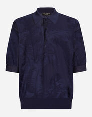 Dolce & Gabbana Oversize short-sleeved silk jacquard polo-shirt Blue GXX02ZJCVT9