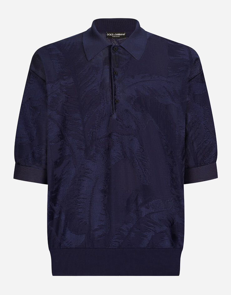 Dolce & Gabbana Oversize-Poloshirt aus Seidenjacquard mit kurzem Arm Blau GXZ20TJBSG0