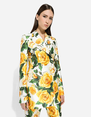 Dolce & Gabbana Double-breasted Turlington jacket in yellow rose-print mikado Print F29UDTIS1P4
