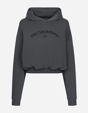 Dolce & Gabbana Cropped hoodie with Dolce&Gabbana logo Grey G9IF0TG7JYX