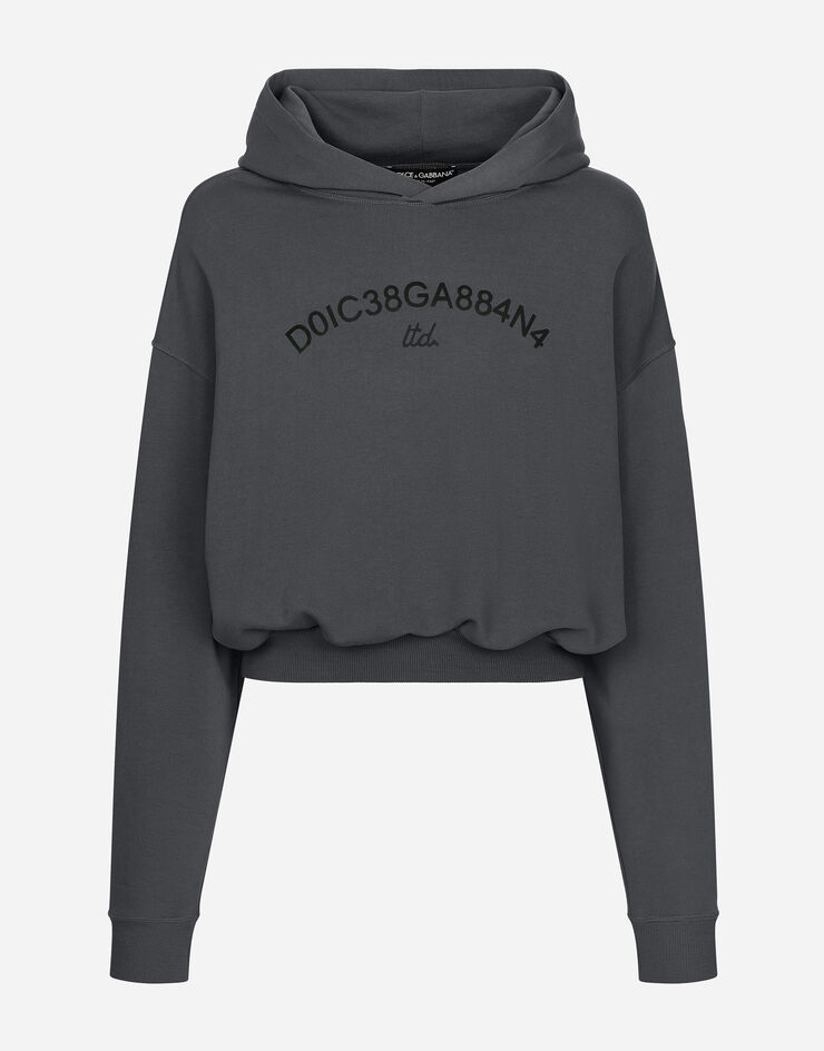 Dolce & Gabbana Cropped Sweatshirt mit Kapuze Dolce&Gabbana-Logo Grey G9AYQTG7M8E