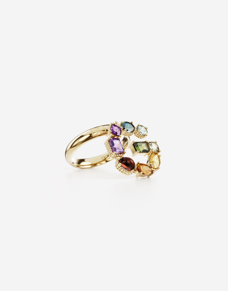Dolce & Gabbana Rainbow alphabet G ring in yellow gold with multicolor fine gems Gold WRMR1GWMIXG