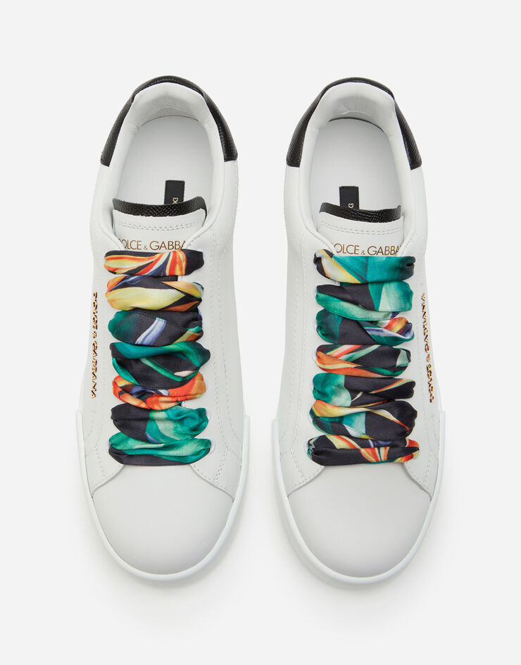 Dolce & Gabbana Calfskin nappa Portofino sneakers with lettering and printed silk laces Dolce & Gabbana Calfskin nappa Portofino sneakers with lettering and printed silk laces BIANCO CK1602AW017