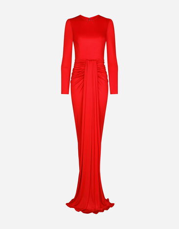 Dolce & Gabbana Long organzine dress with draping Red F6AZKTFU8BX