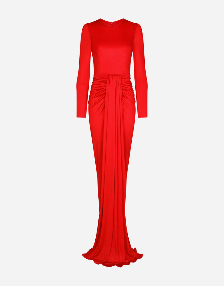 Dolce & Gabbana Long organzine dress with draping Red F6AZKTFU8BX