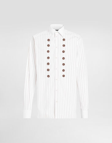 Dolce & Gabbana قميص قطني مخطط بتفاصيل مرصعة متعدد الألوان G5MM4ZFR50N