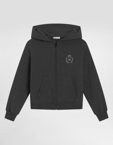 Dolce & Gabbana Cotton hooded sweatshirt with DG araldico patch Grey L4JWMRG7PKO