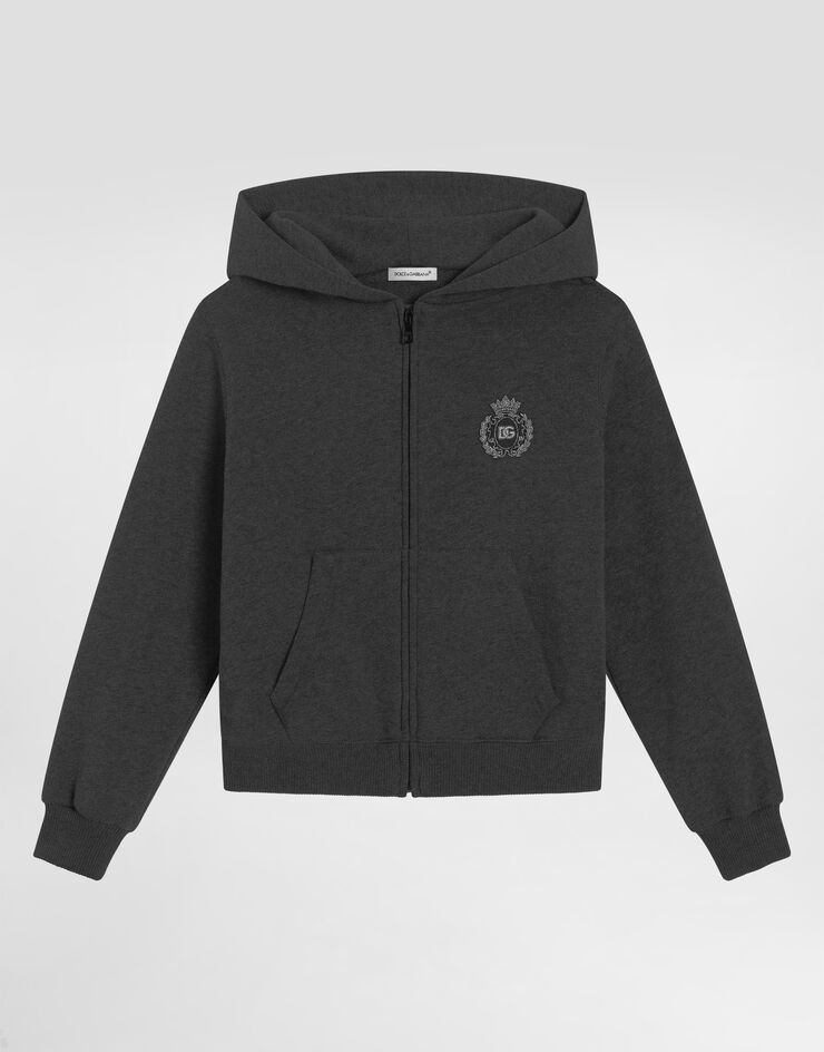 Dolce & Gabbana Cotton hooded sweatshirt with DG araldico patch Grey L4JWMRG7PKO