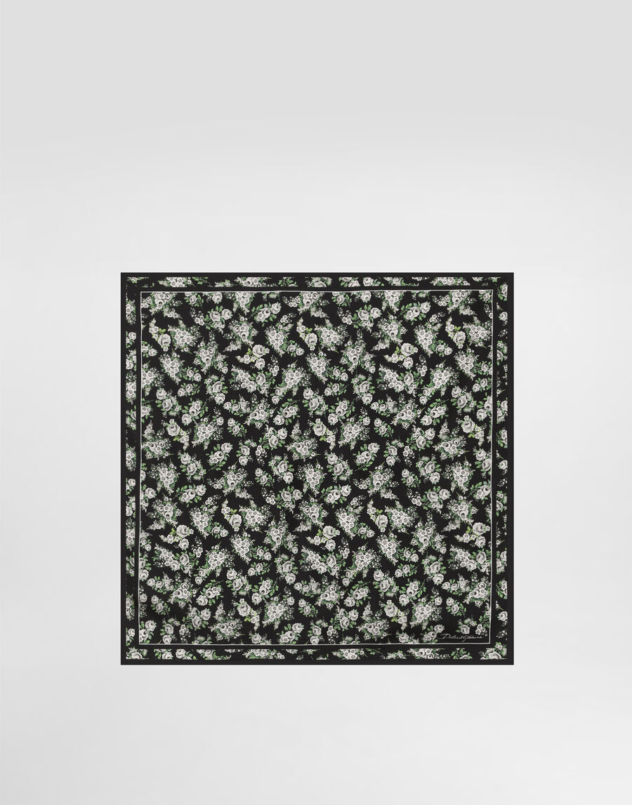 50x50 small flower bouquet-print silk twill scarf