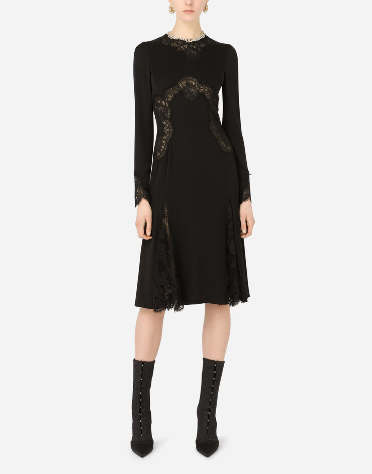 Dolce & Gabbana Charmeuse midi skirt with Chantilly lace inserts Black F6R2GTFUADB