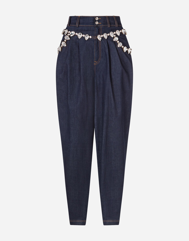 Dolce & Gabbana DENIM BALLOON PANTS WITH RHINESTONE EMBELLISHMENT BLUE FTBOLZG900B