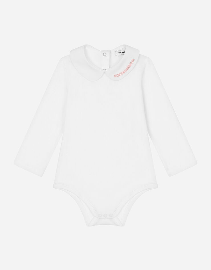 Dolce&Gabbana Long-sleeved babygrow with embroidered collar White L2JO1FG7KR3