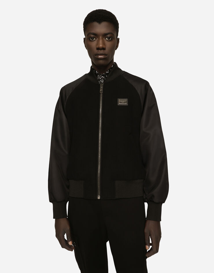 Dolce & Gabbana Nylon and wool jacket with branded tag Black G9ABLTGF851