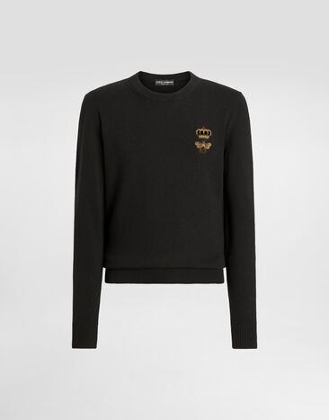 Dolce & Gabbana Pull ras de cou en laine à broderie Noir GXE63ZJBVB2
