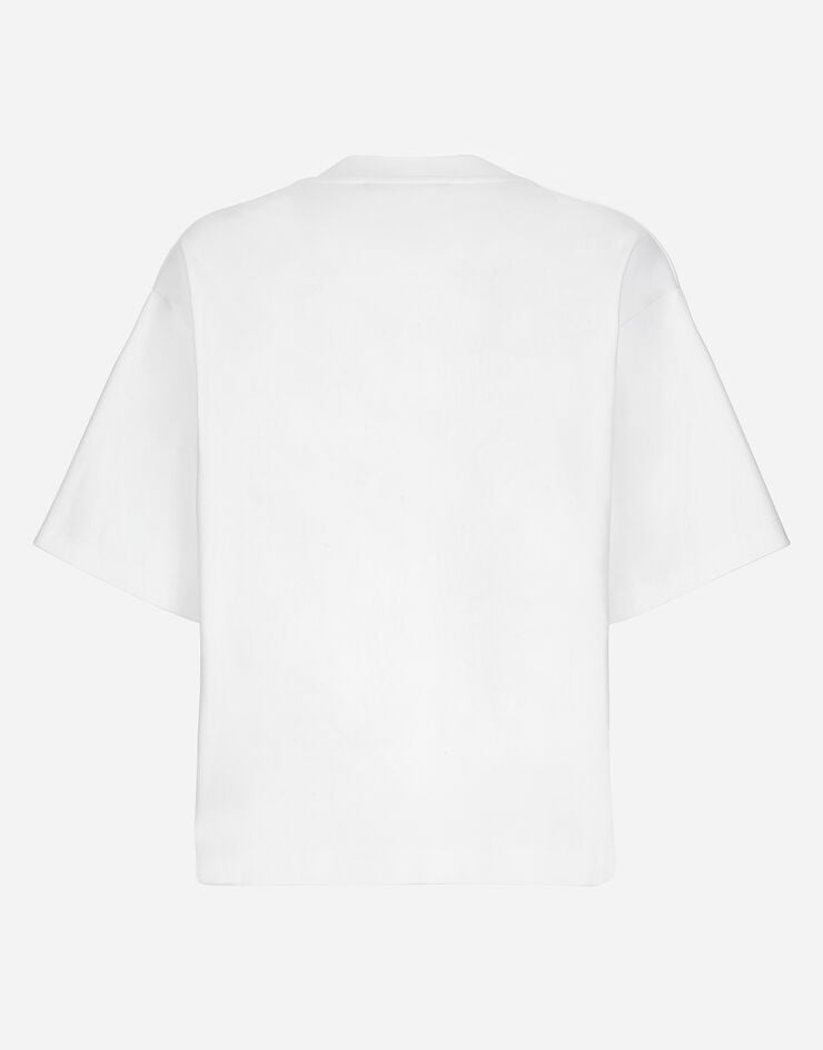 Dolce & Gabbana T-shirt in jersey con stampa e ricamo fiore Bianco F8U74ZGDCBJ