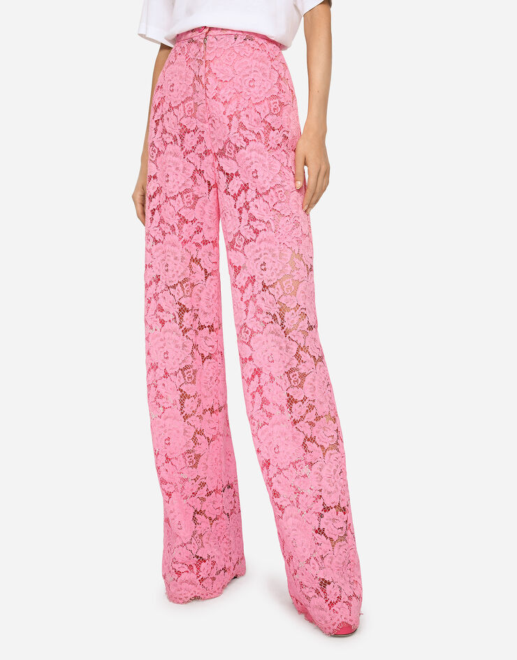 Dolce & Gabbana Flared branded stretch lace pants Pink FTCPTTFLRE1