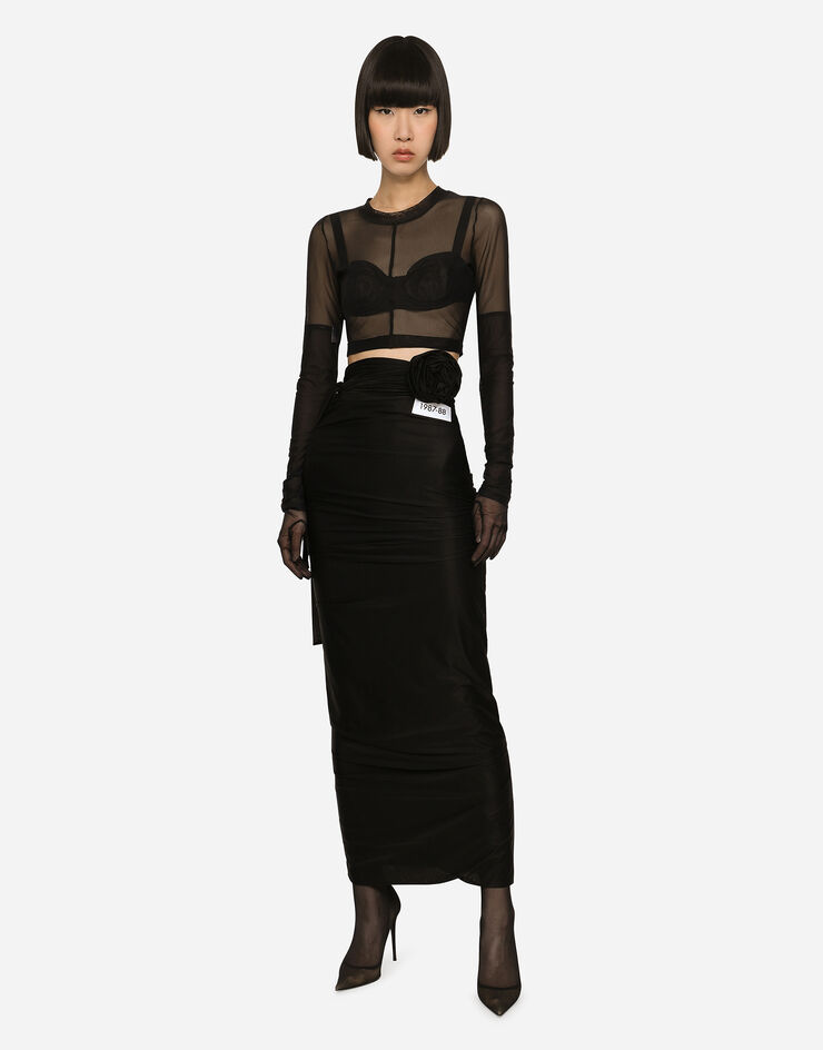 Dolce & Gabbana KIM DOLCE&GABBANA Long spandex jersey skirt with belt Black F4CMWTFUGPH