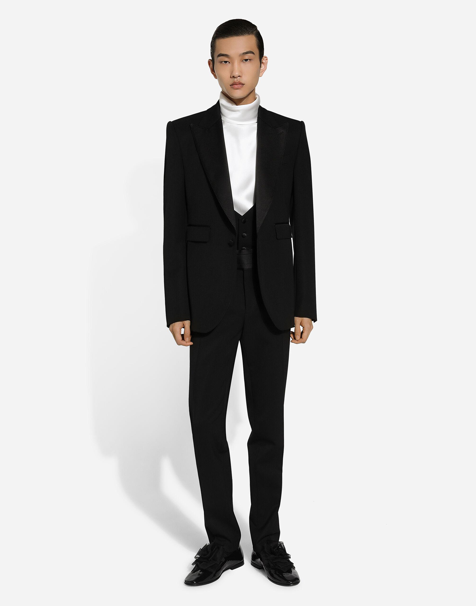 ホワイトのメンズ シャツカフス付き ルーズフィット シルク タートルネック トップ | Dolce&Gabbana®