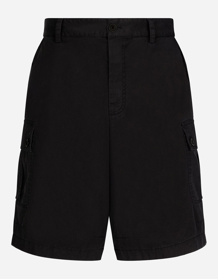 Dolce&Gabbana Cargo-Bermudas Baumwollstretch mit Logoplakette Schwarz GV5IHTFUFJR