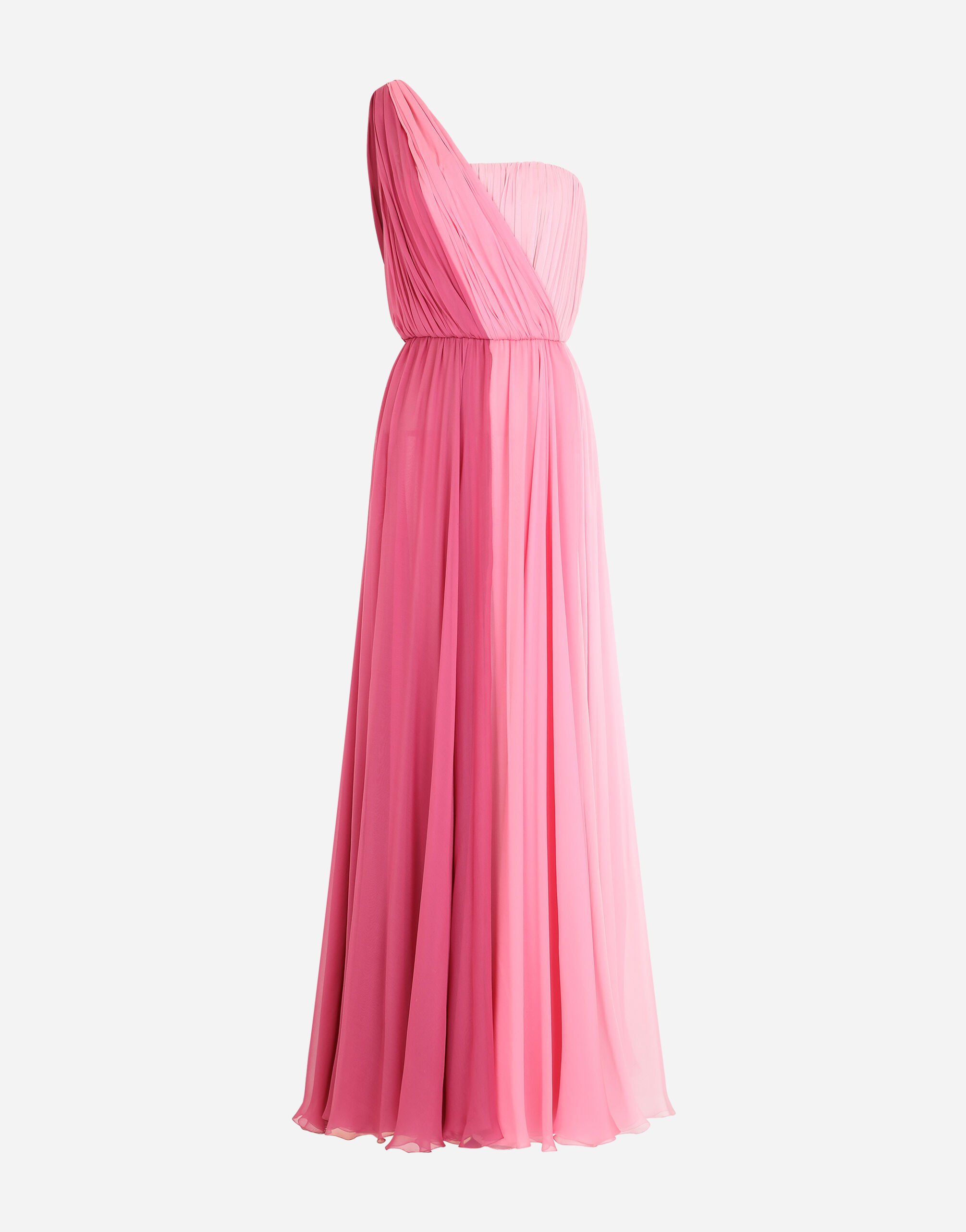 Dolce & Gabbana Long multi-colored chiffon one-shoulder dress Pink F6DIHTFURAG