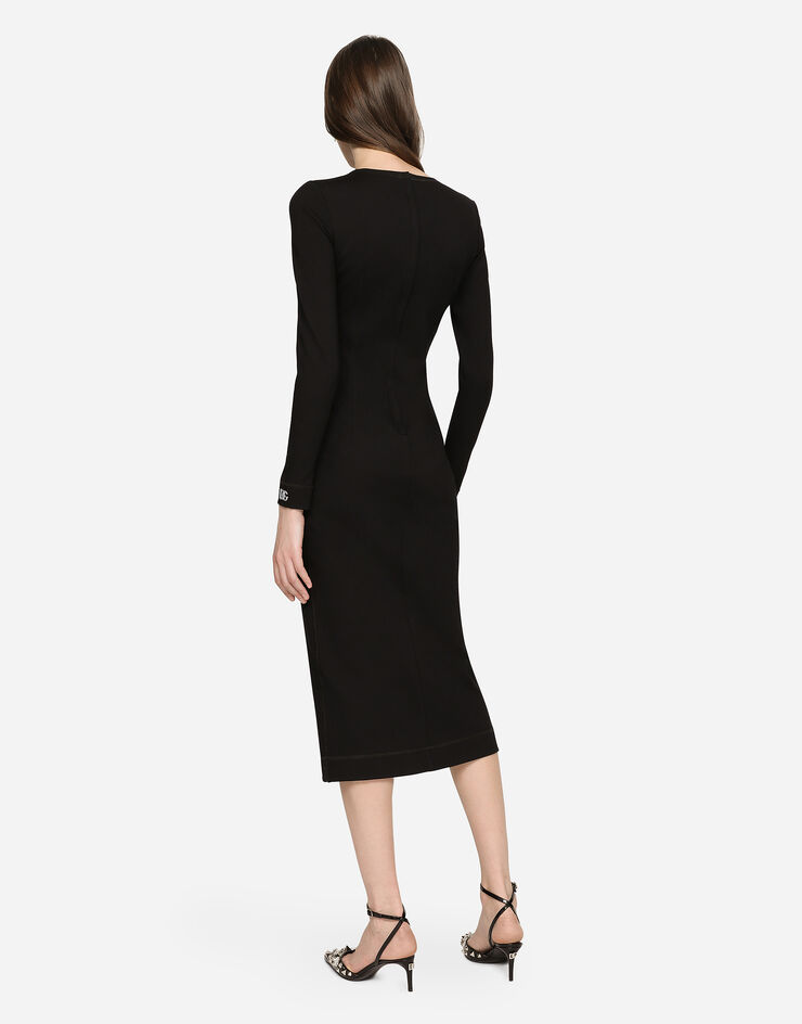 Dolce & Gabbana DG 徽标细节平纹针织中长连衣裙 黑 F6AIUTFUGKF