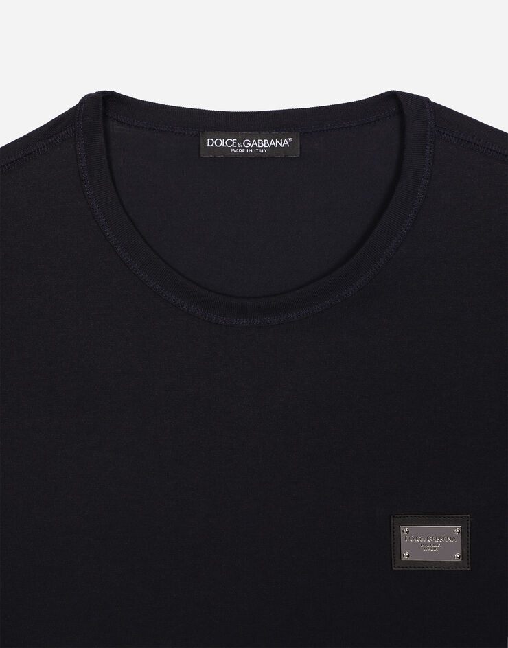 Cotton T-shirt with branded tag in Blue for | Dolce&Gabbana® US