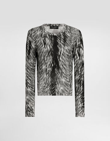Dolce & Gabbana Seidenpullover Fellprint Grau FXX12TJAHLA