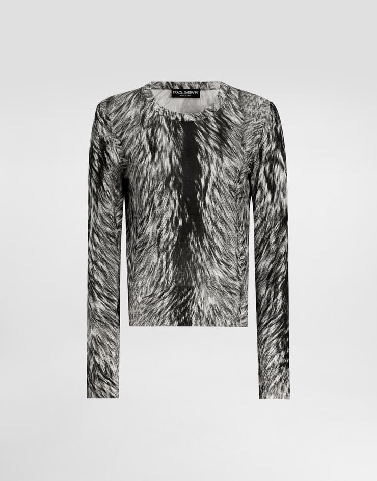Dolce & Gabbana Seidenpullover Fellprint Grau FXX12TJAHLA