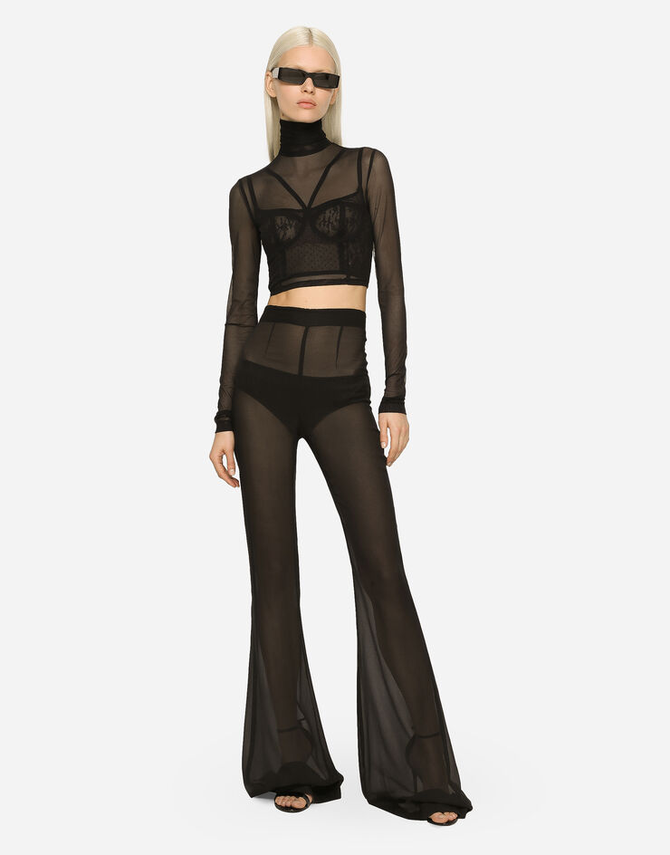 Dolce&Gabbana High-waisted flared chiffon pants Black FTCY1TFU1AT