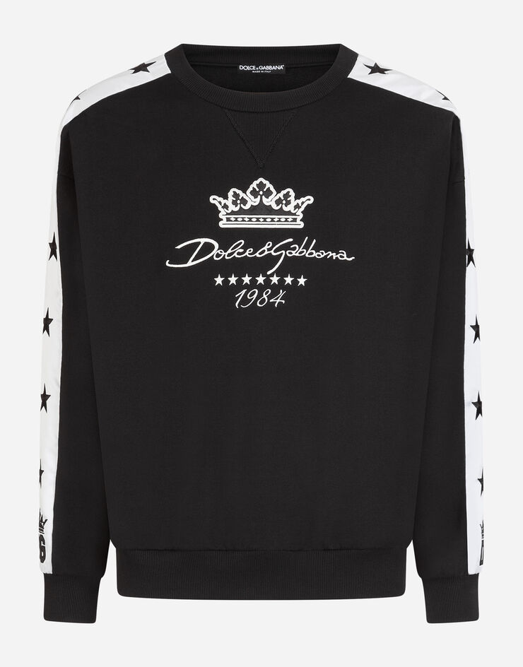 Dolce & Gabbana JERSEY SWEATER WITH DOLCE&GABBANA EMBROIDERY BLACK G9OI5ZFU7DU