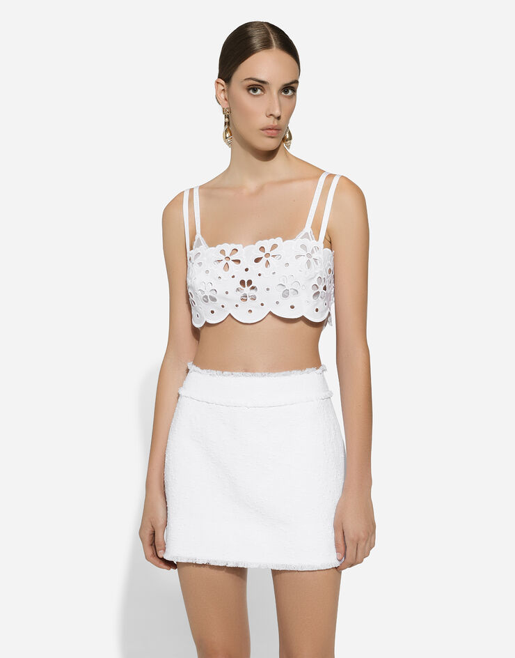 Dolce & Gabbana Minirock aus Raschel-Baumwolltweed Weiss F4CWITHUMT9