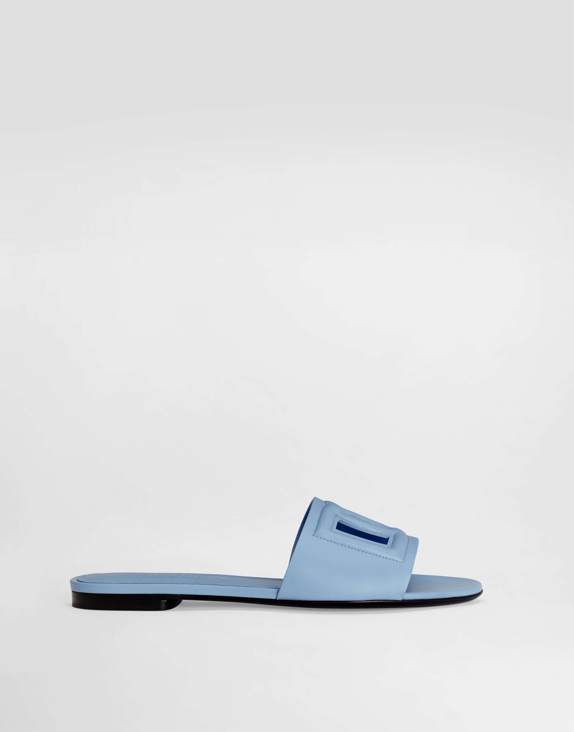 Calfskin sliders in Light Blue for Women | Dolce&Gabbana® US