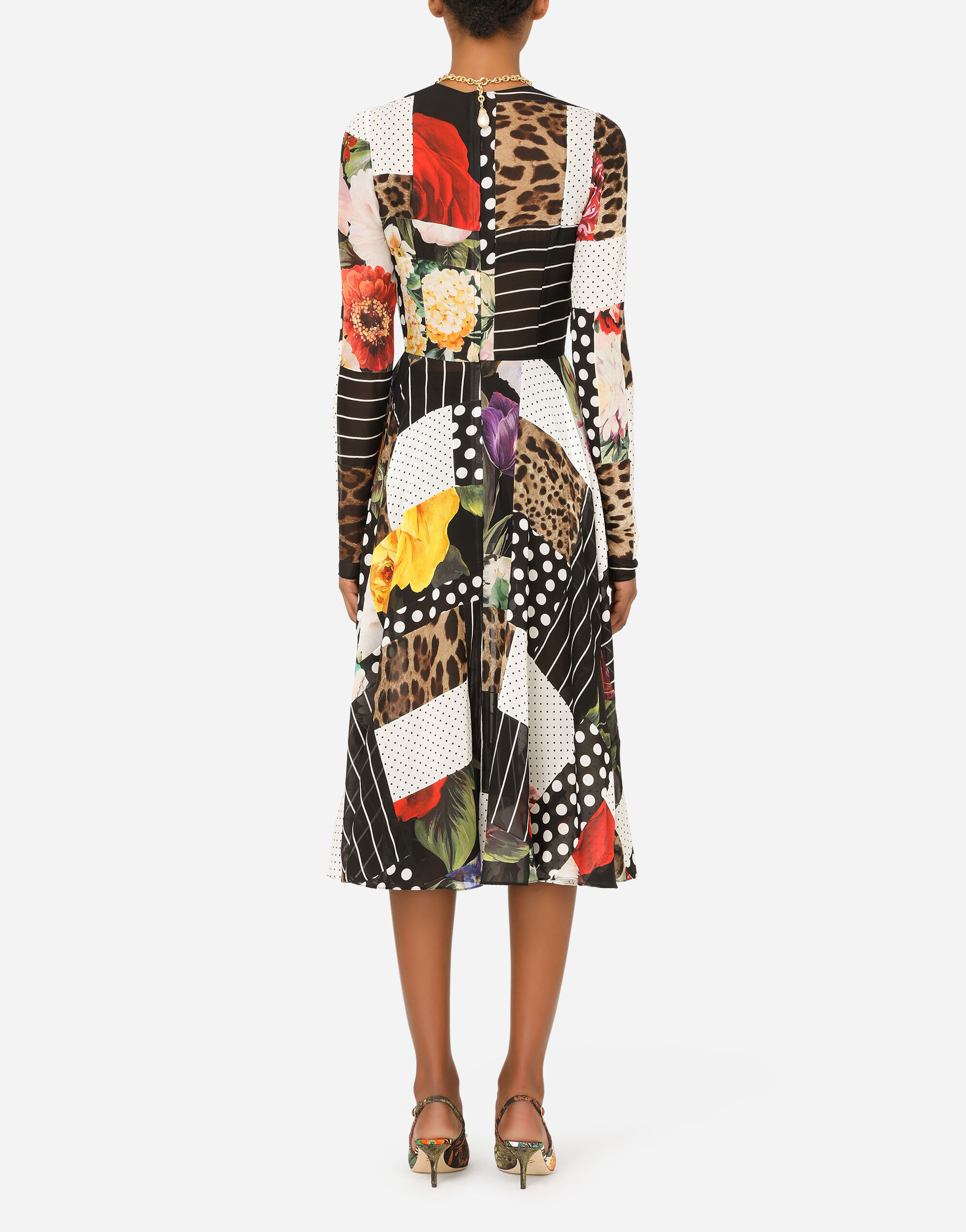 【送料&関税込】Dolce & Gabbana Pied De Poule Midi Coat Bustier midi dress in majolica-print poplin in Multicolor
