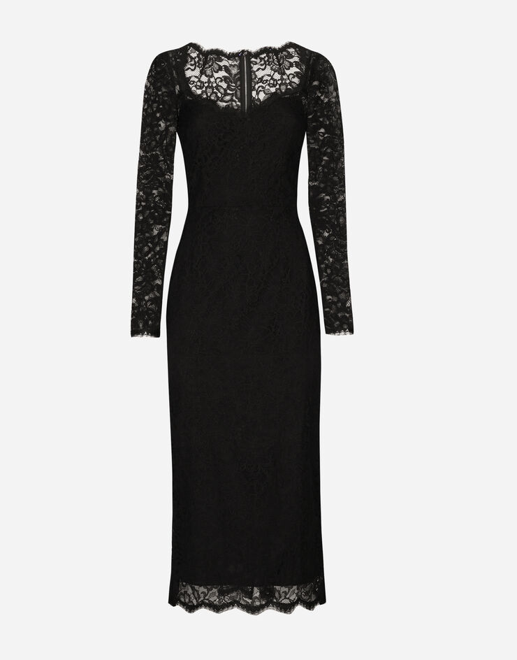 Dolce & Gabbana فستان ميدي دانتيل برسمة زهور أسود F6AQGTHLUAH