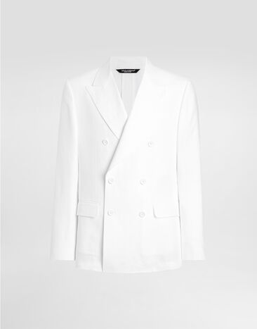 Dolce & Gabbana Double-breasted linen fabric jacket Black G2QS7TFU4MC