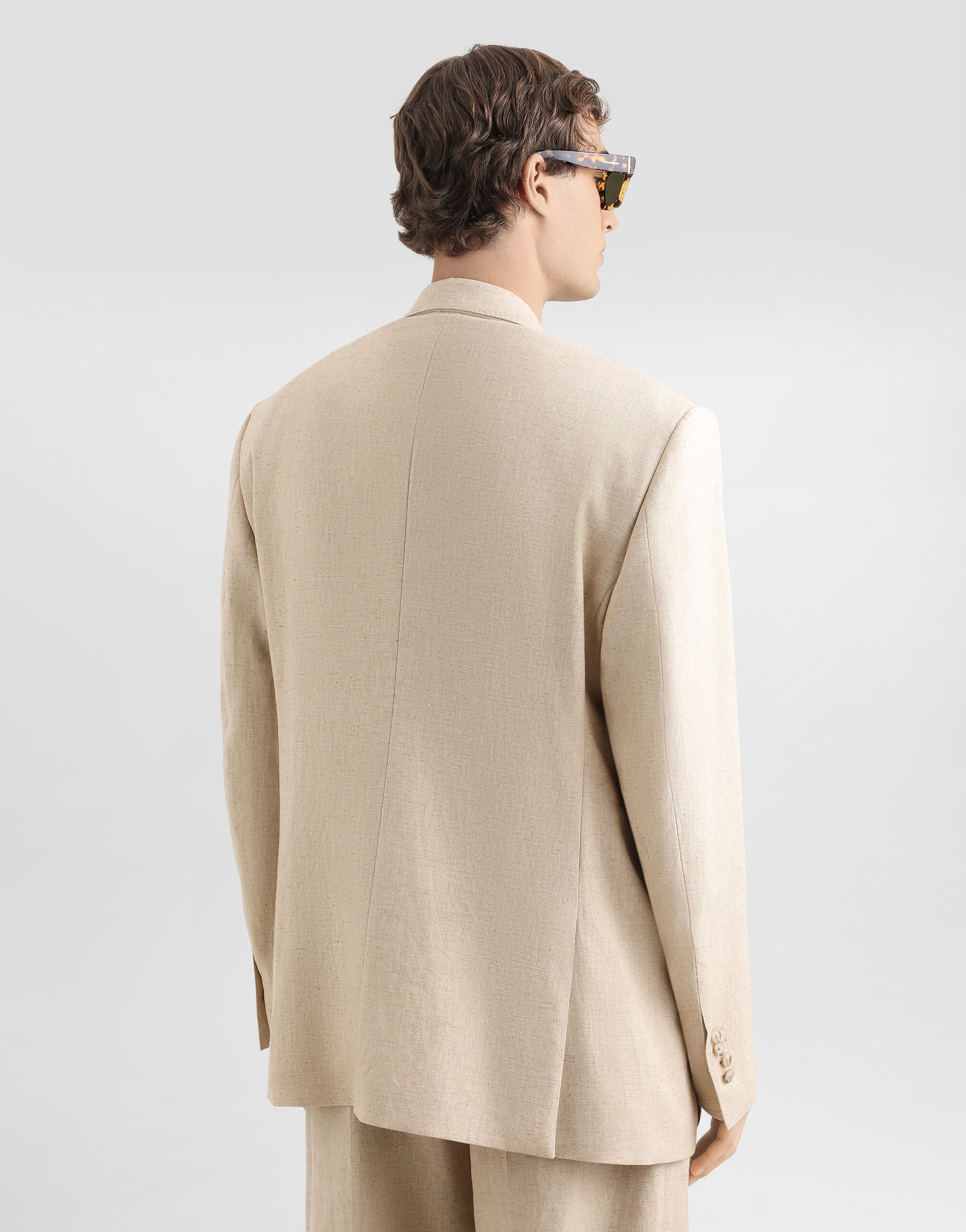 Double-breasted tweed-effect silk and hemp jacket - thumbnail 6
