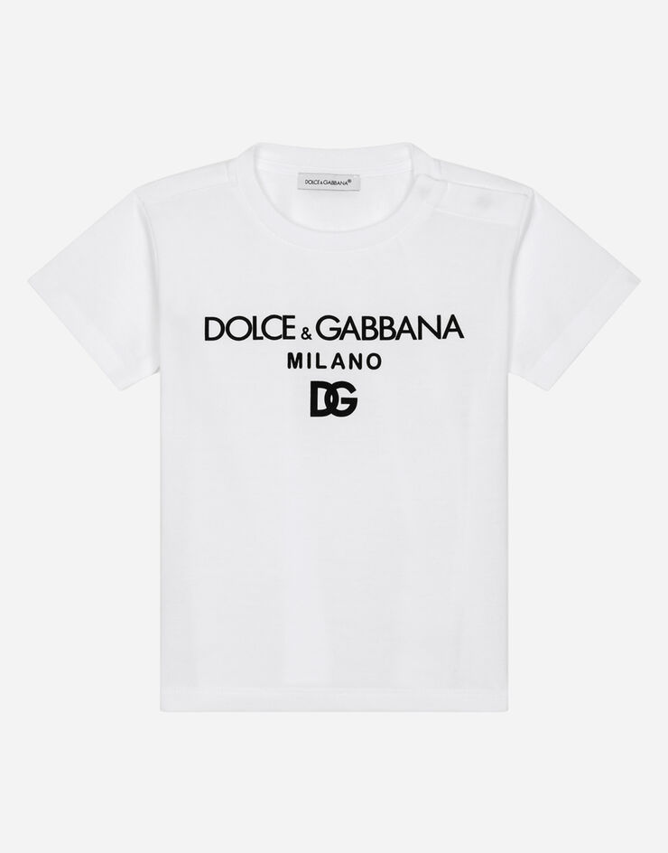 Dolce & Gabbana Jersey T-shirt with metal DG Milano logo White L1JTEYG7CD8