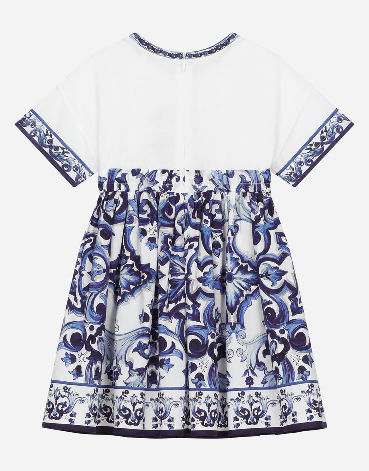 Majolica-print poplin and jersey dress in Multicolor for | Dolce ...