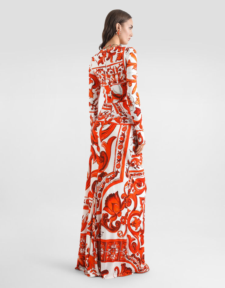 Dolce & Gabbana Majolica-print organzine long dress Multicolor F611CTFS8DS
