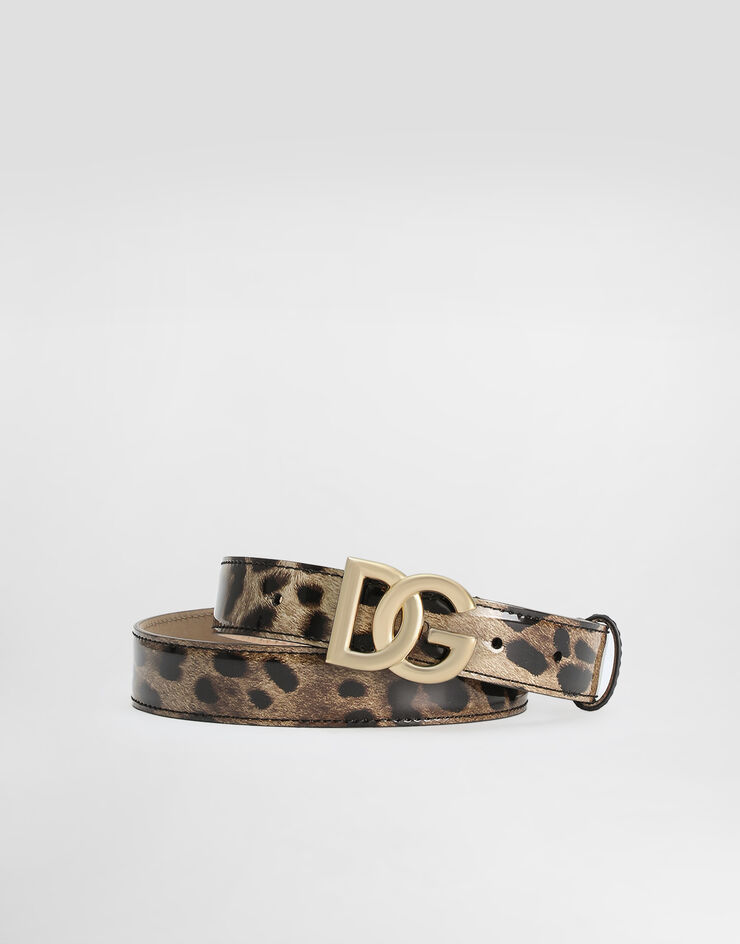 Dolce & Gabbana  Cinturón en piel de becerro brillante con estampado de leopardo con logotipo DG Estampado Animalier BE1447AM568