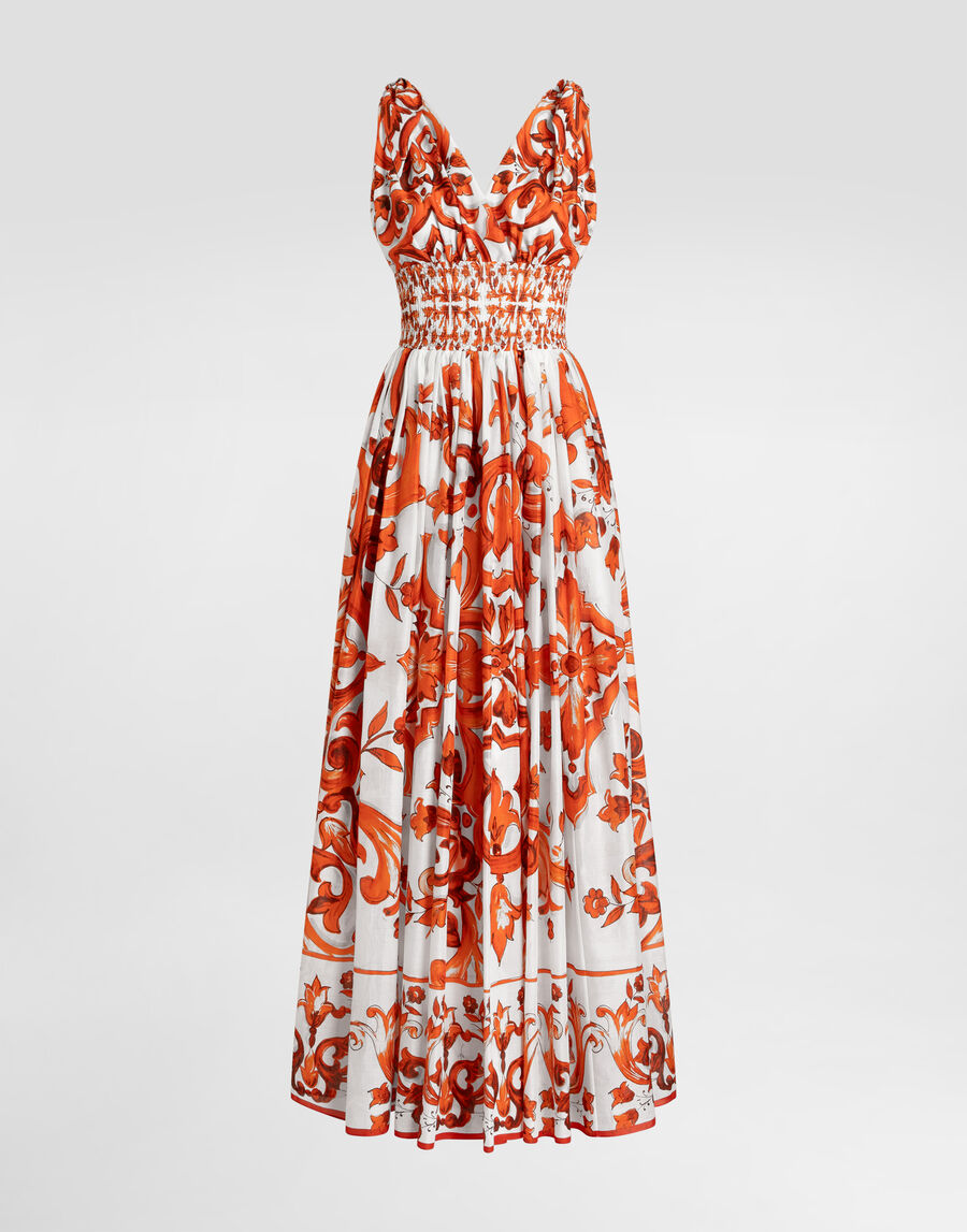 Majolica-print long dress