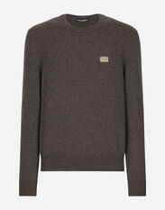 Dolce & Gabbana Wool round-neck sweater with branded tag Grey GXX03TJBSIM