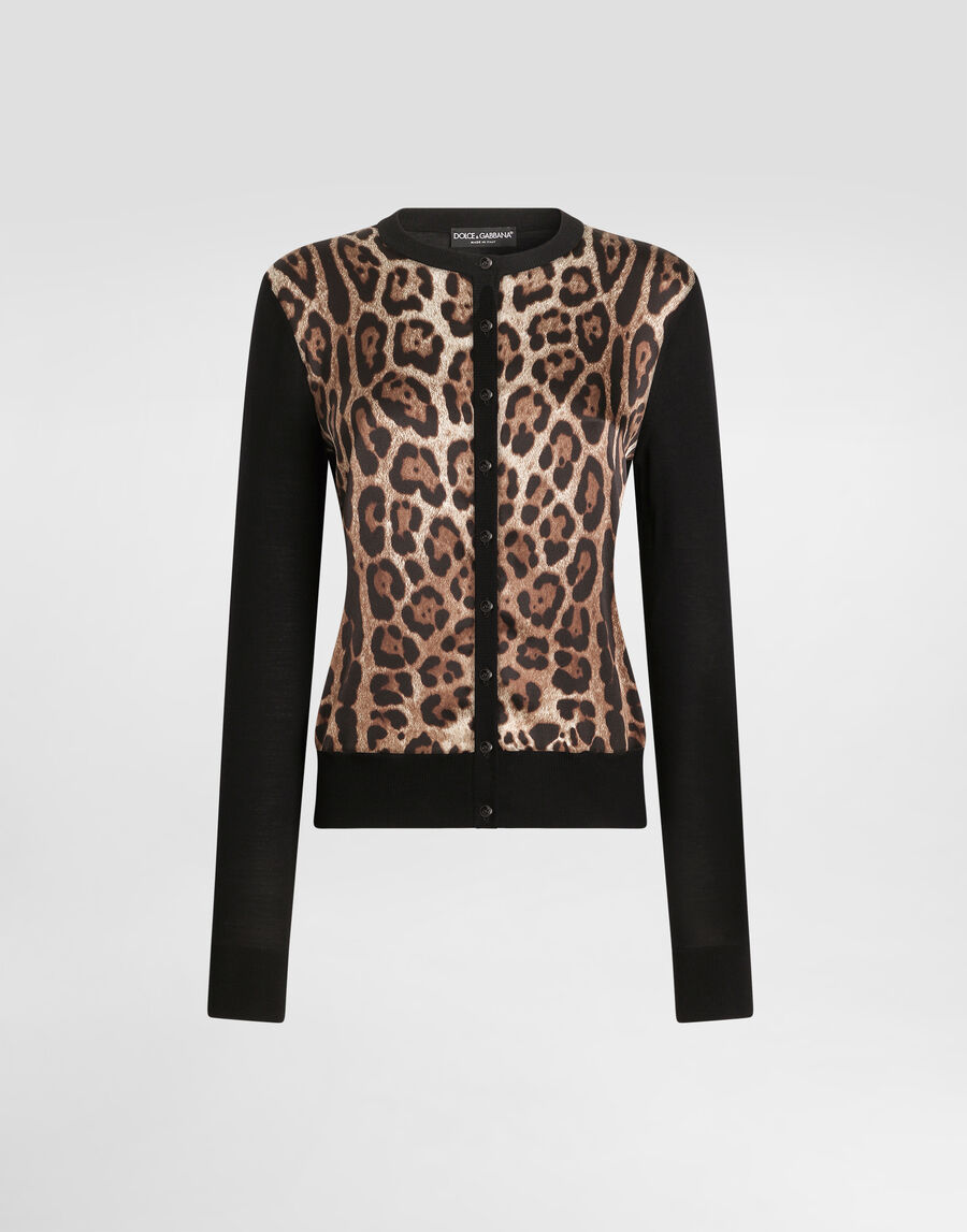 Leo-print wool cardigan