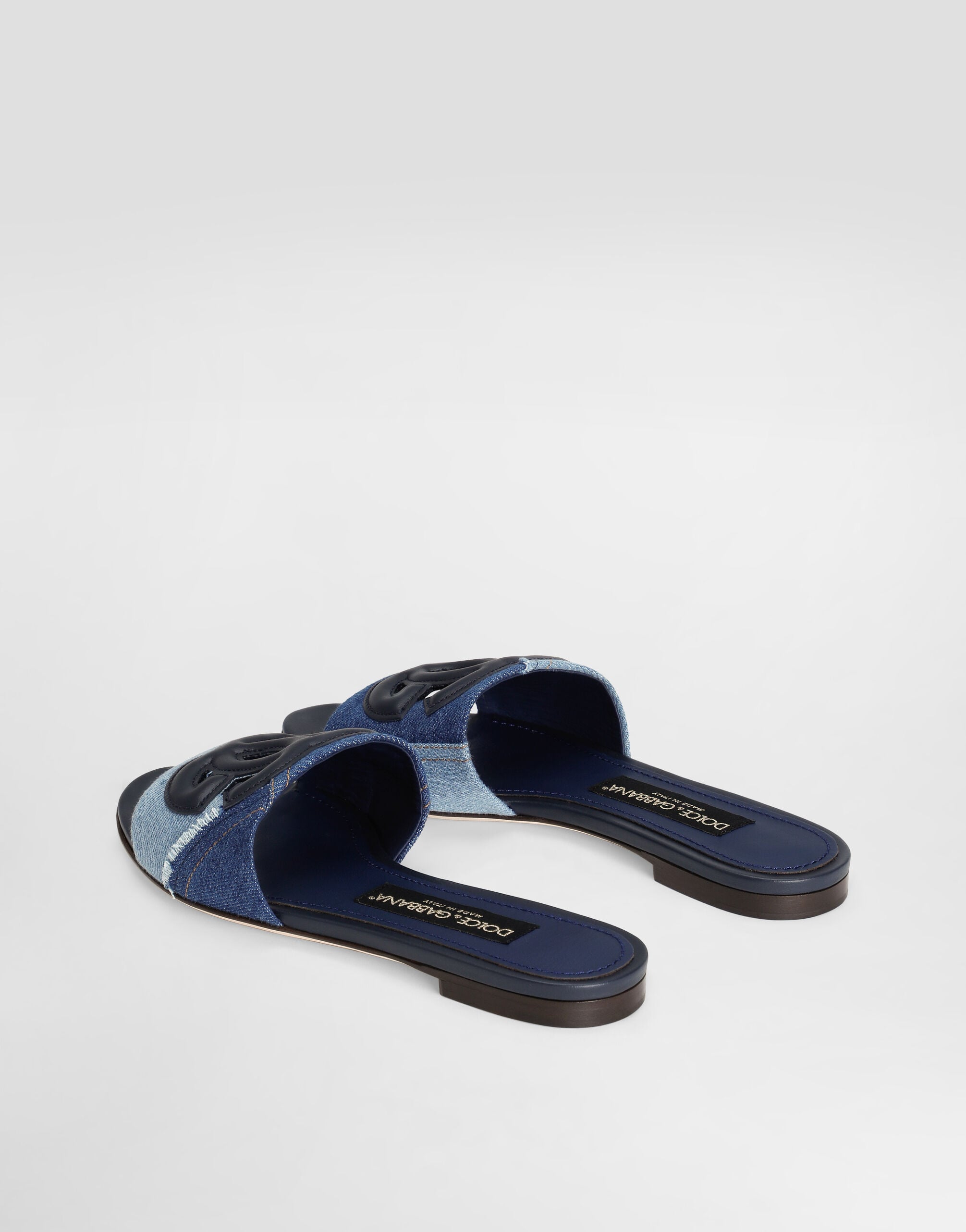 Patchwork denim slides with DG logo in Blue for Women