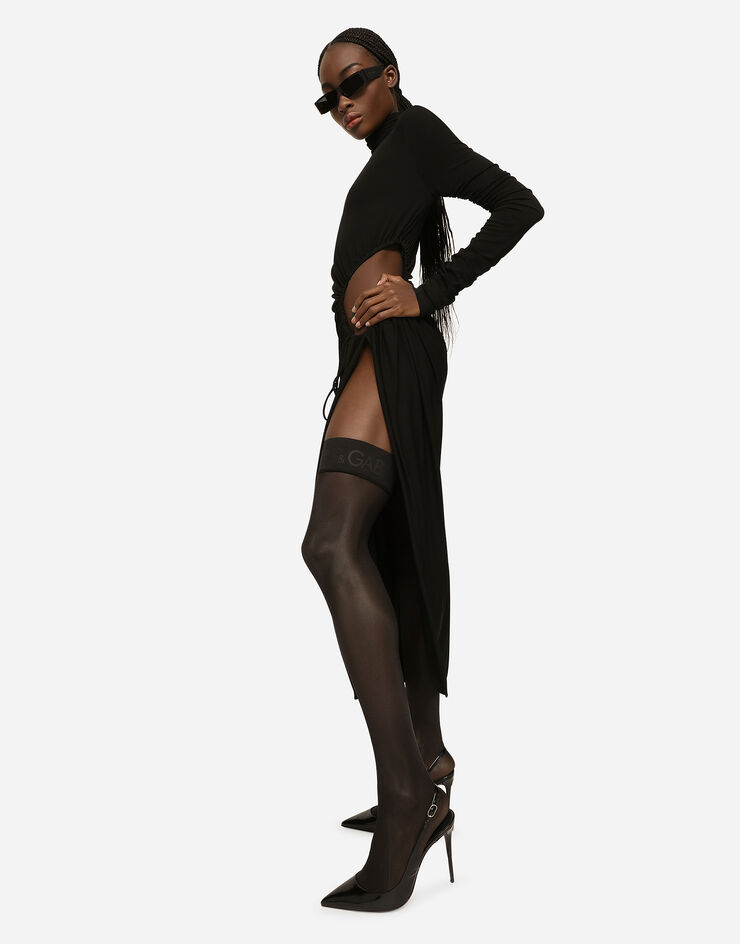 Dolce&Gabbana Vestido longuette de cuello alto en punto con detalle cut-out Negro F6R3UTFUGBJ