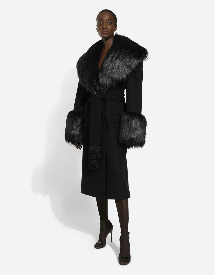 Dolce&Gabbana Mantel aus Wolle und Kaschmir mit Kunstfellkragen Schwarz F0C1ZTFU3QZ