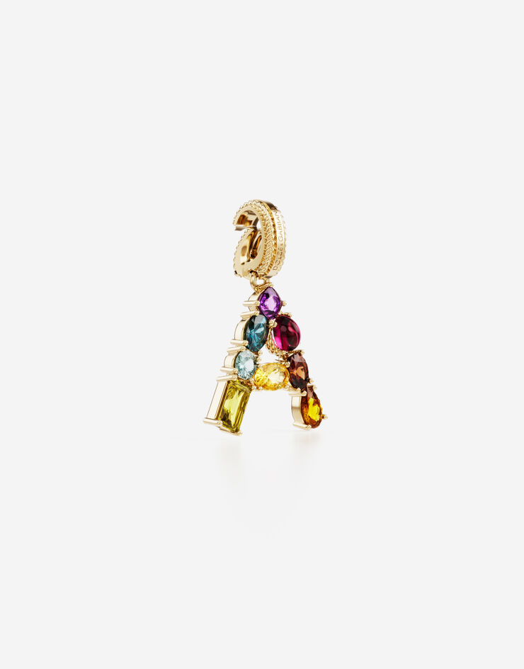 Dolce & Gabbana Подвеска в форме буквы A Rainbow alphabet из желтого золота 18 карат с разноцветными камнями ЗОЛОТОЙ WANR2GWMIXA