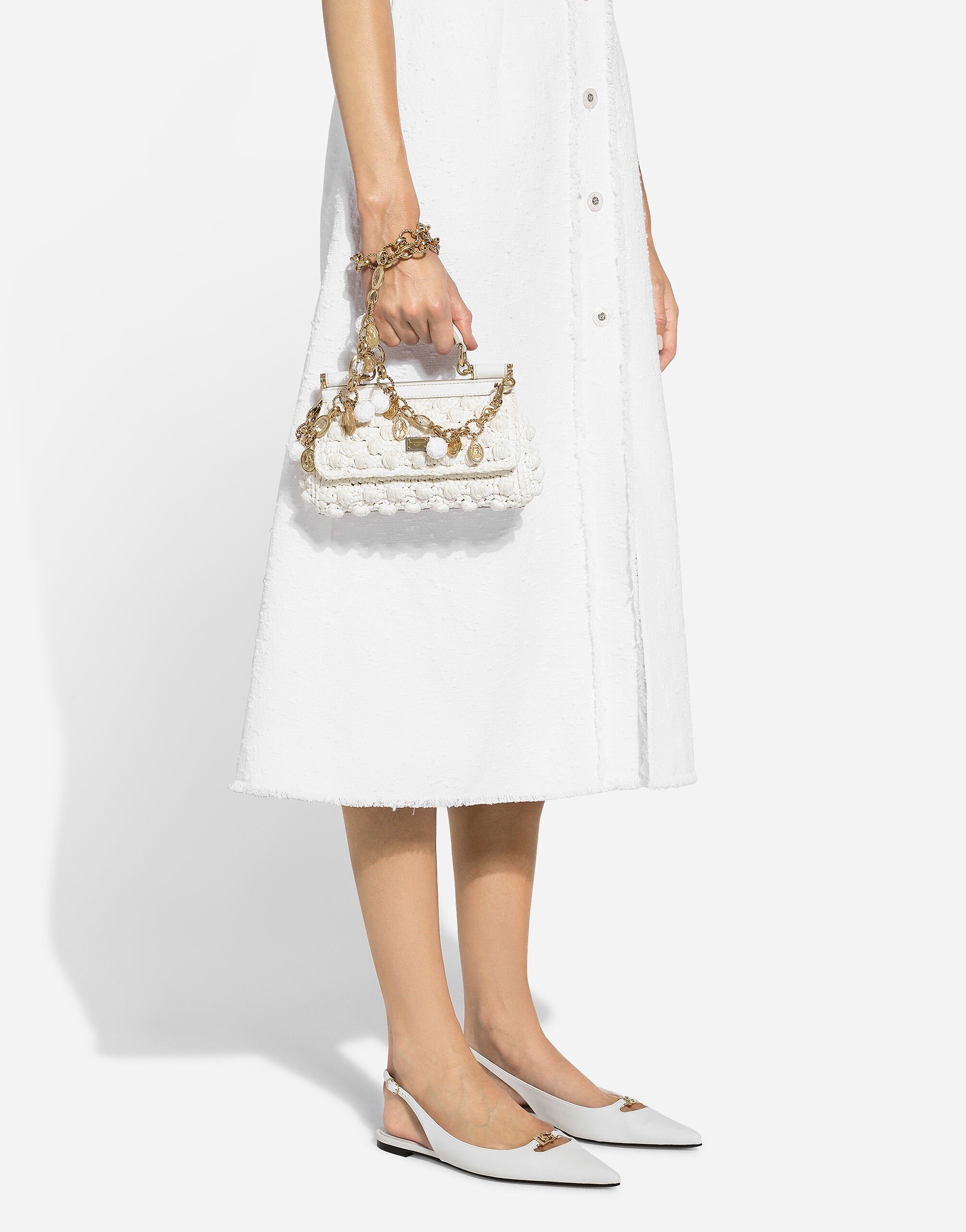 Borsa Sicily piccola in uncinetto rafia in Bianco da Donna Dolce Gabbana